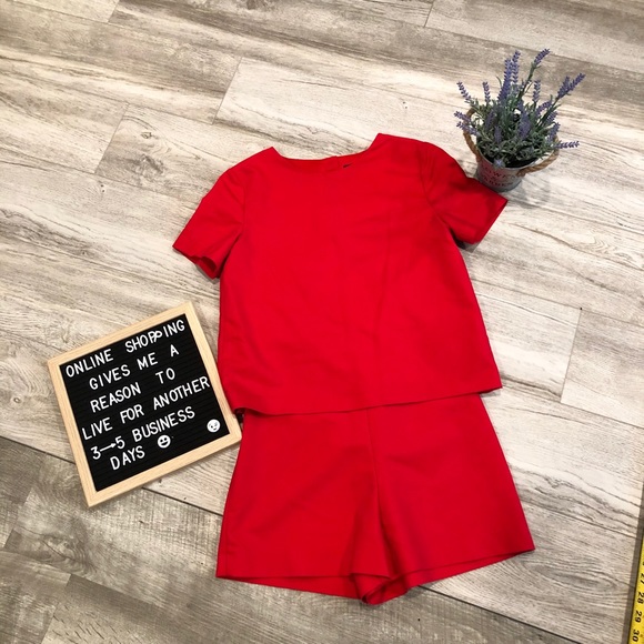 Zara Pants - Zara Trafaluc red bold shirt sleeve romper XS